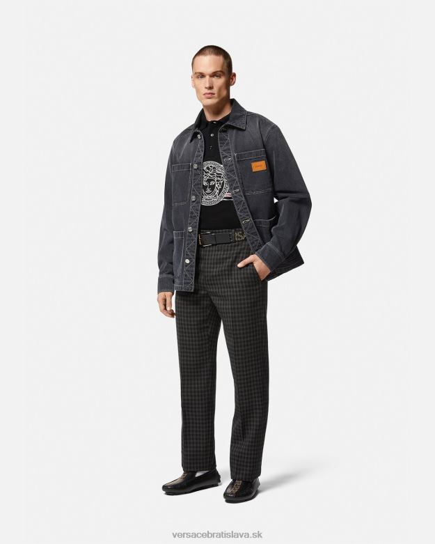 oblečenie X8X8P1395 Versace medúza vyšívaná polokošeľa čierna muži