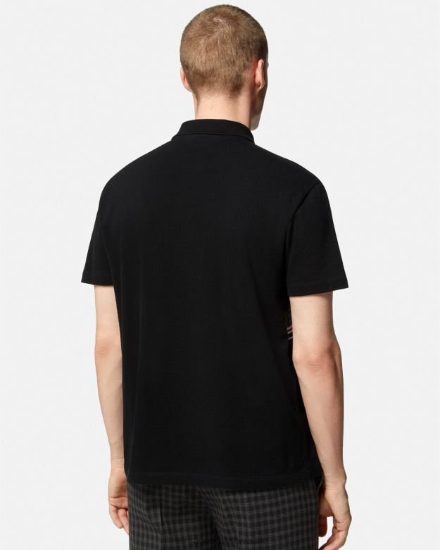 oblečenie X8X8P1395 Versace medúza vyšívaná polokošeľa čierna muži