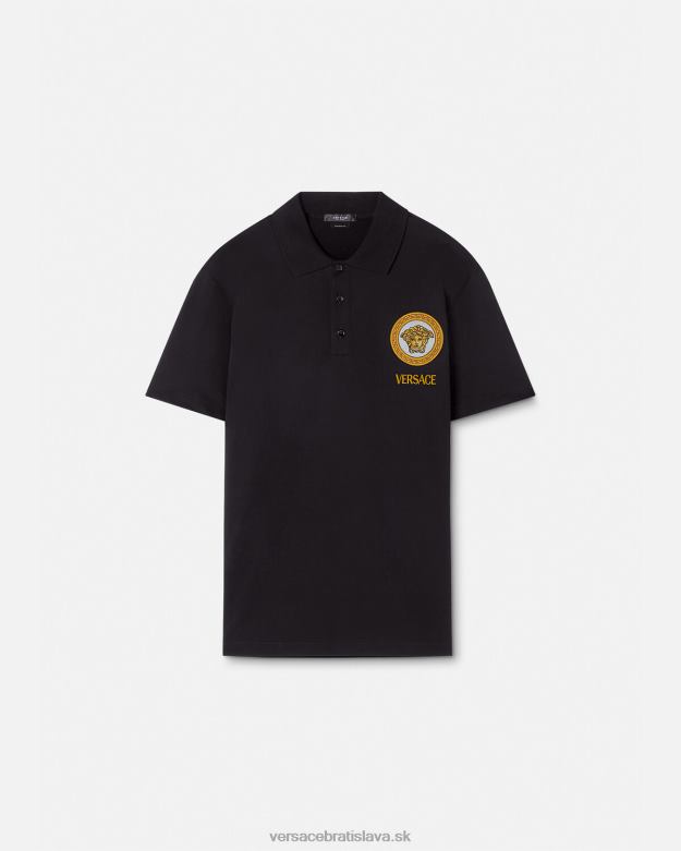 oblečenie X8X8P1398 Versace medúza vyšívaná polokošeľa čierna muži