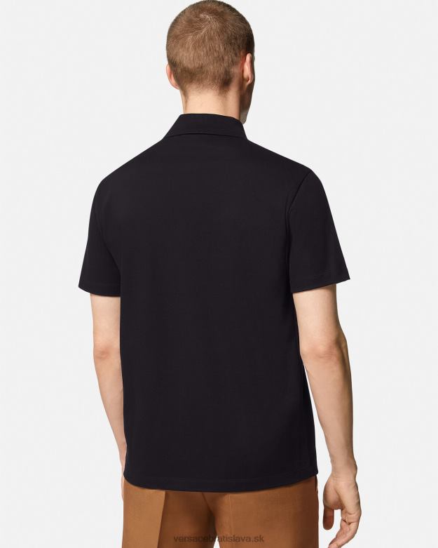 oblečenie X8X8P1398 Versace medúza vyšívaná polokošeľa čierna muži