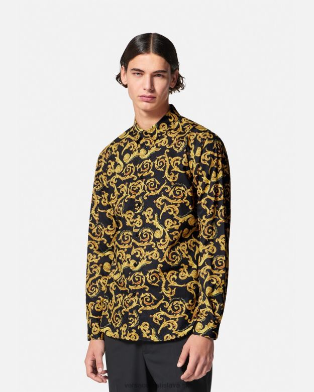 oblečenie X8X8P2376 Versace skica couture košeľa čierne zlato muži