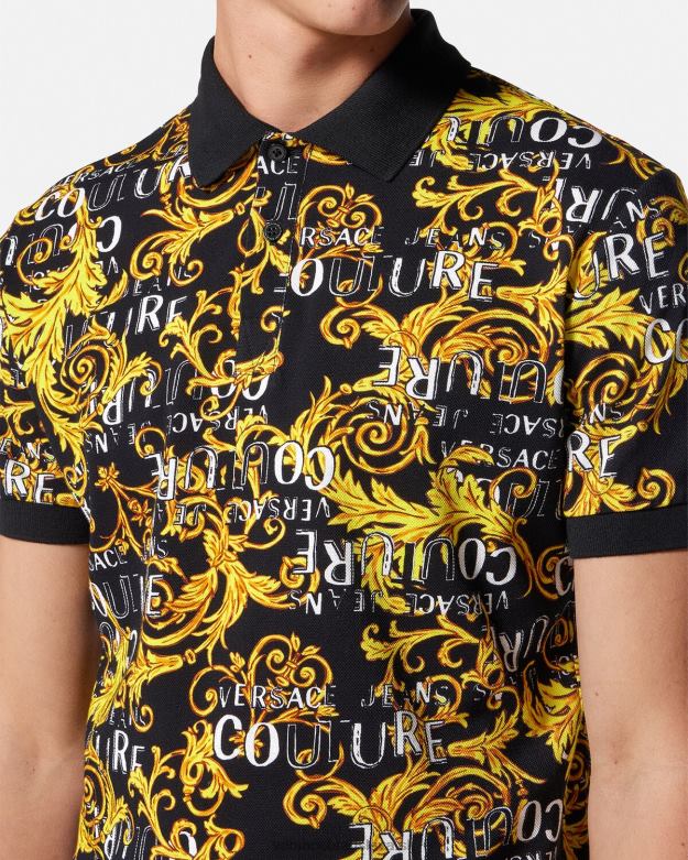 oblečenie X8X8P2391 Versace Polokošeľa s logom couture čierne zlato muži