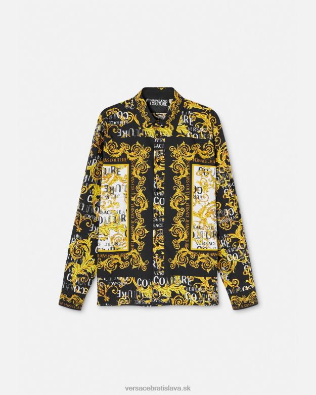 oblečenie X8X8P2393 Versace módna košeľa s logom čierne zlato muži