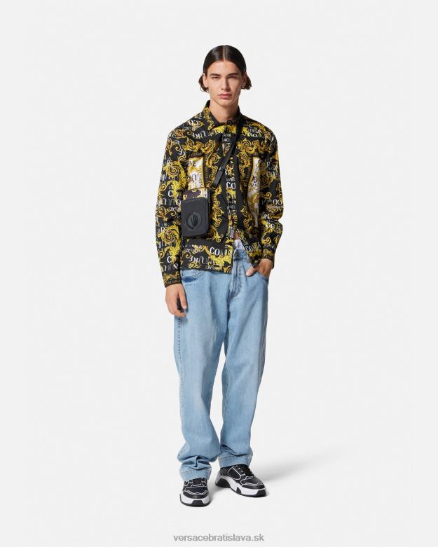 oblečenie X8X8P2393 Versace módna košeľa s logom čierne zlato muži