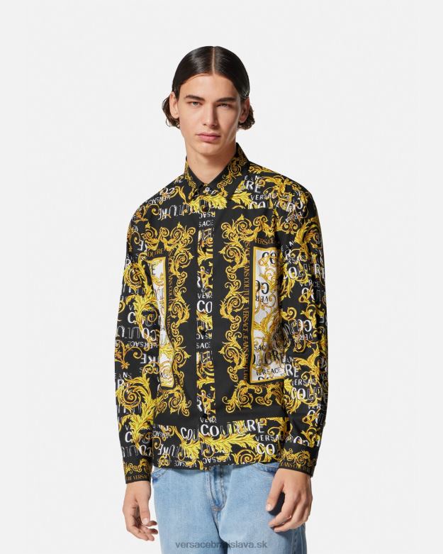 oblečenie X8X8P2393 Versace módna košeľa s logom čierne zlato muži