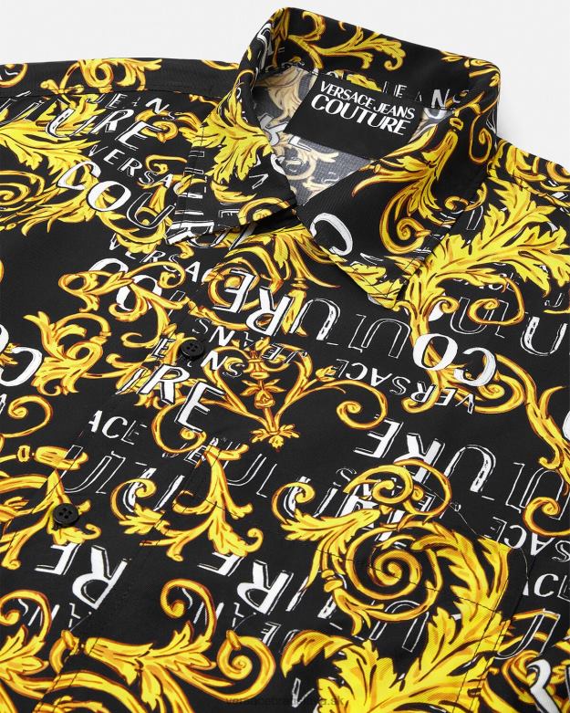 oblečenie X8X8P2394 Versace módna košeľa s logom čierne zlato muži