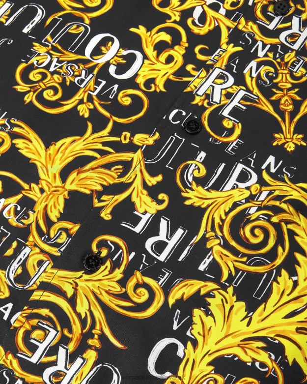 oblečenie X8X8P2394 Versace módna košeľa s logom čierne zlato muži