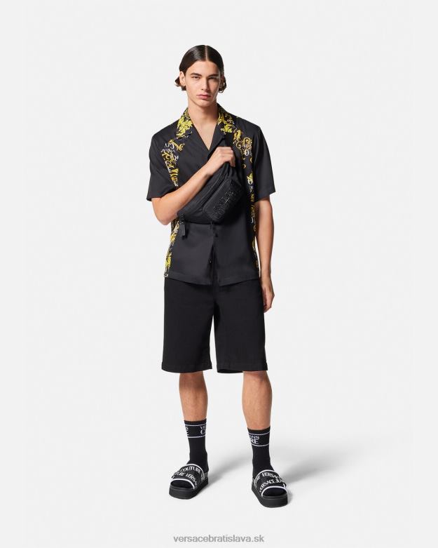 oblečenie X8X8P2395 Versace módna košeľa s logom čierne zlato muži