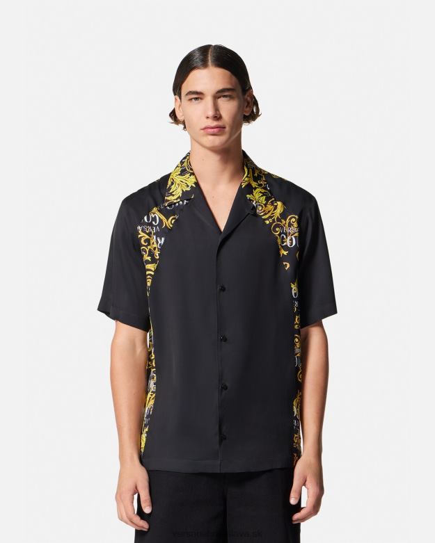 oblečenie X8X8P2395 Versace módna košeľa s logom čierne zlato muži