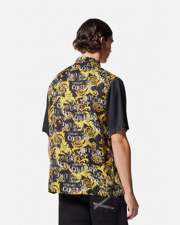 oblečenie X8X8P2395 Versace módna košeľa s logom čierne zlato muži
