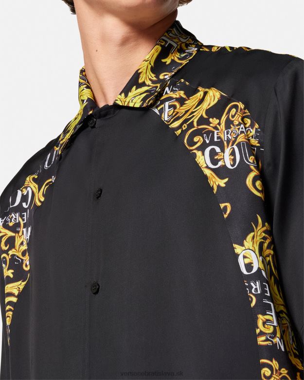 oblečenie X8X8P2395 Versace módna košeľa s logom čierne zlato muži