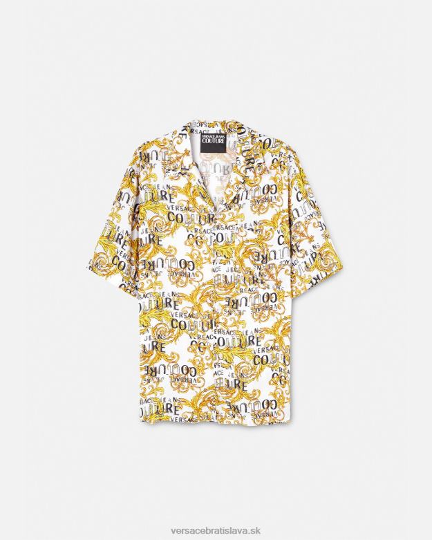 oblečenie X8X8P2396 Versace módna košeľa s logom zlatá a biela muži
