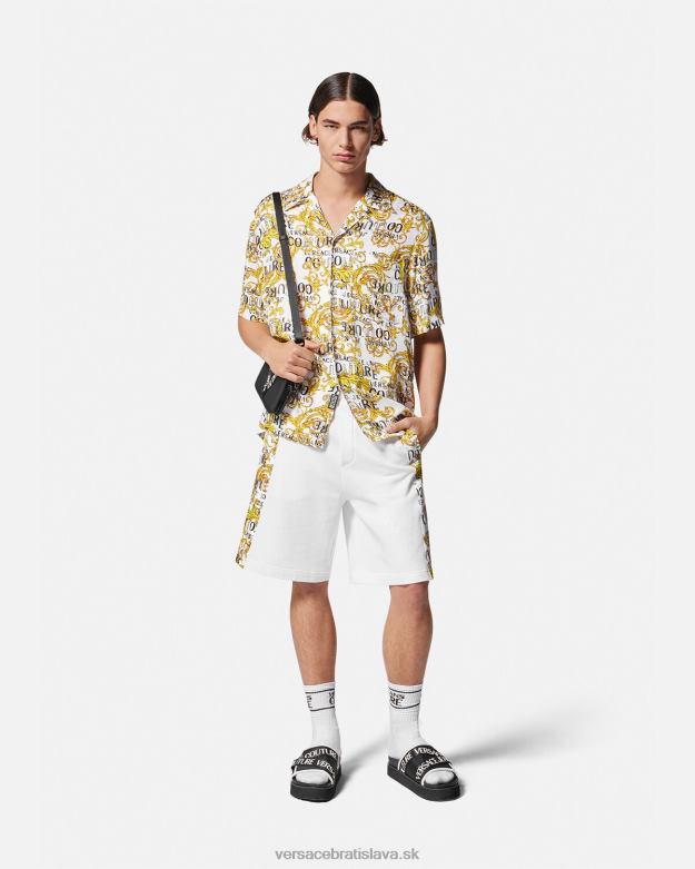 oblečenie X8X8P2396 Versace módna košeľa s logom zlatá a biela muži