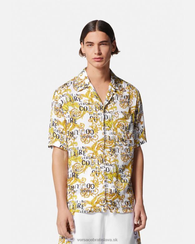 oblečenie X8X8P2396 Versace módna košeľa s logom zlatá a biela muži