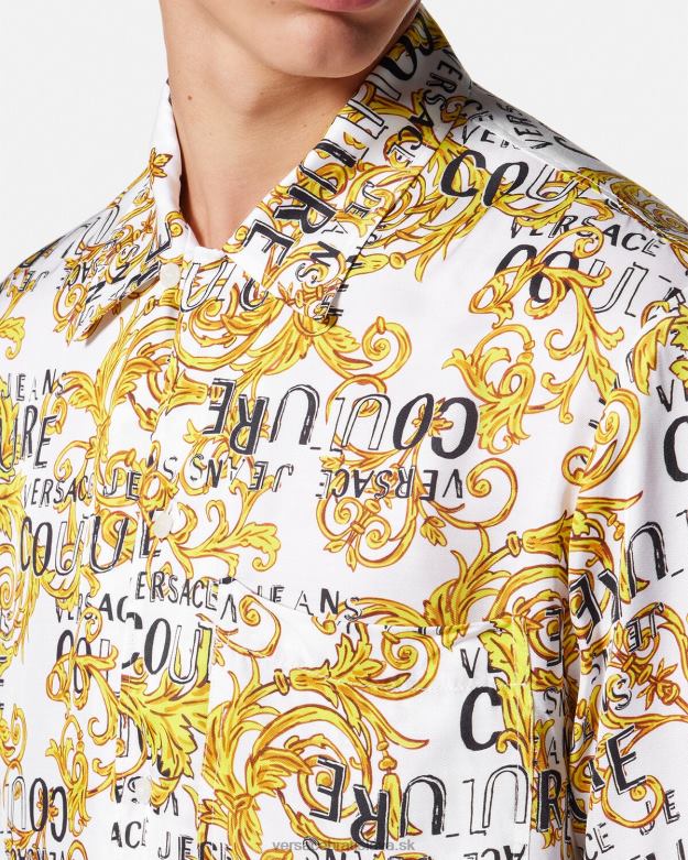 oblečenie X8X8P2396 Versace módna košeľa s logom zlatá a biela muži