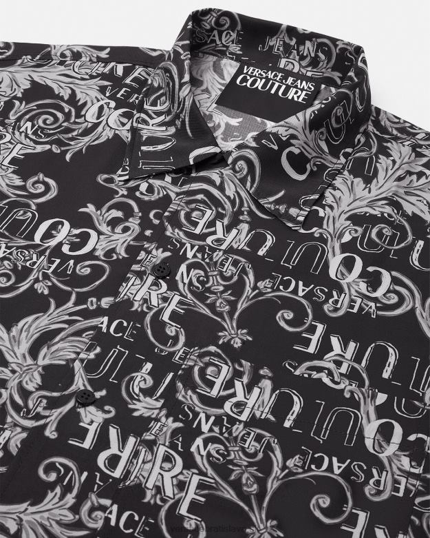 oblečenie X8X8P2398 Versace módna košeľa s logom čierna a tlač muži