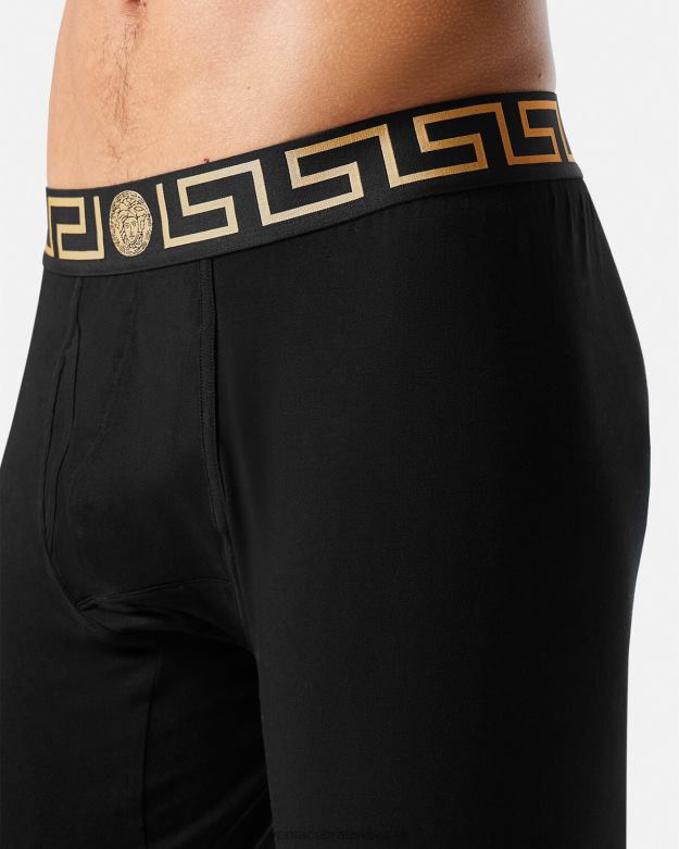 spodná bielizeň a plážové oblečenie X8X8P1760 Versace greca border dlhé spodné prádlo čierna muži