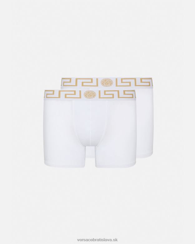spodná bielizeň a plážové oblečenie X8X8P1762 Versace greca border dlhé kufre 2-bal biele zlato muži