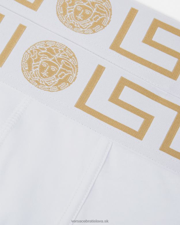 spodná bielizeň a plážové oblečenie X8X8P1762 Versace greca border dlhé kufre 2-bal biele zlato muži