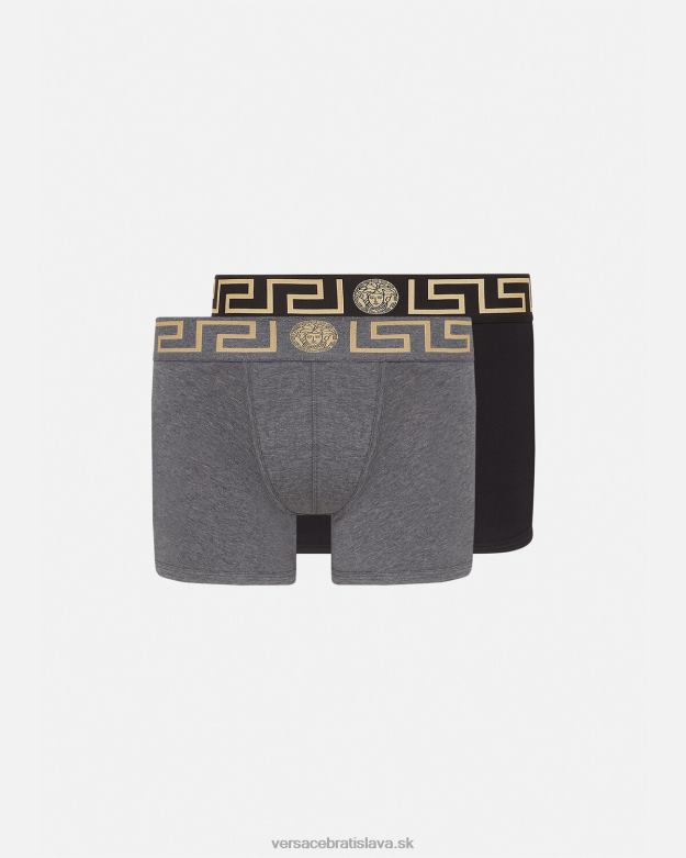 spodná bielizeň a plážové oblečenie X8X8P1764 Versace greca border dlhé kufre 2-bal šedá a čierna muži