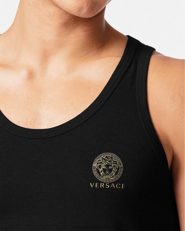 spodná bielizeň a plážové oblečenie X8X8P1734 Versace medúza tielko bez rukávov čierna muži