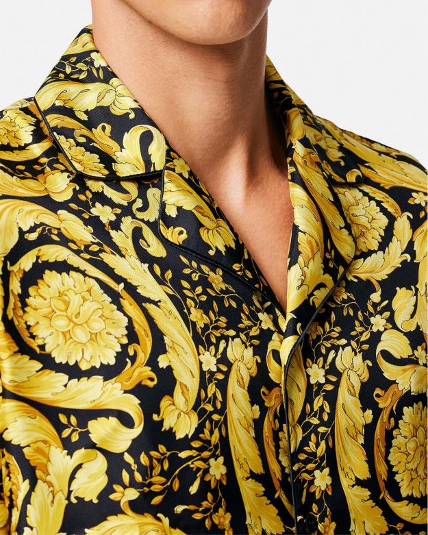 spodná bielizeň a plážové oblečenie X8X8P1735 Versace hodvábna pyžamová košeľa s barokovou potlačou vytlačiť muži