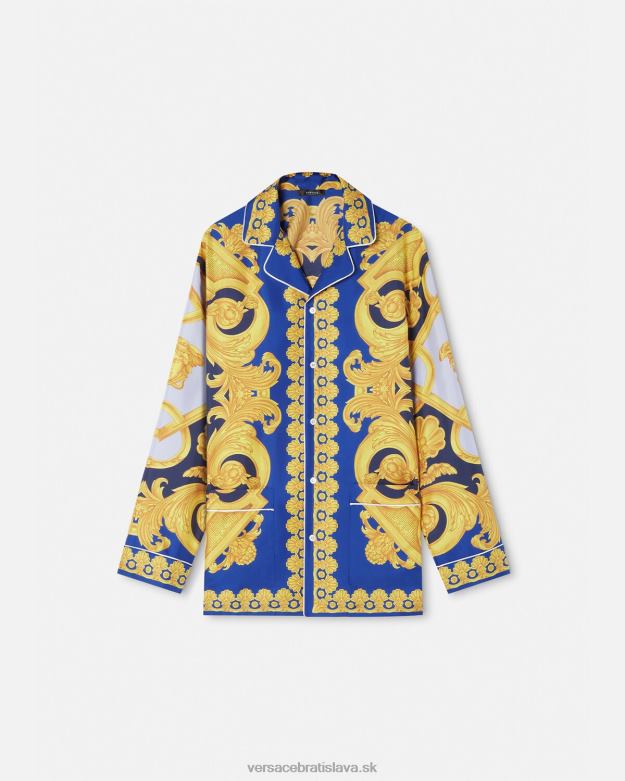 spodná bielizeň a plážové oblečenie X8X8P1739 Versace barocco 660 hodvábny pyžamový top modrá a zlatá muži
