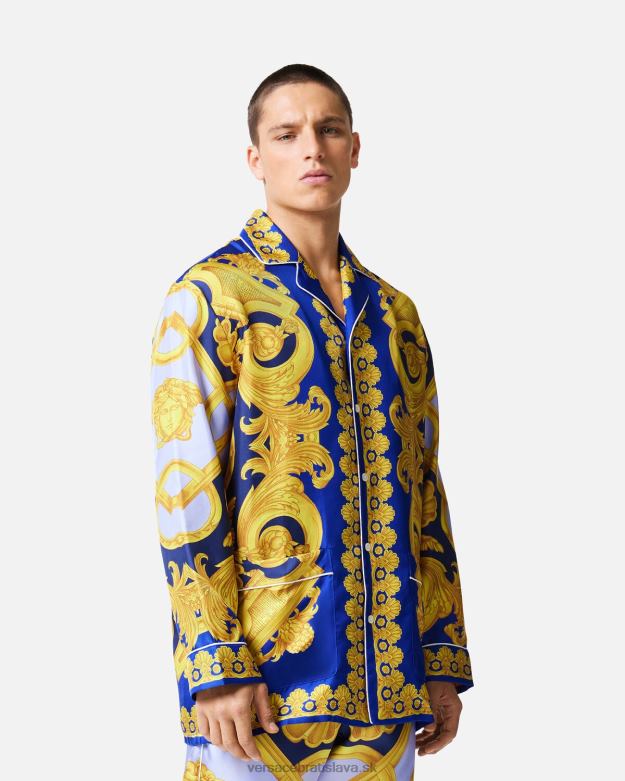 spodná bielizeň a plážové oblečenie X8X8P1739 Versace barocco 660 hodvábny pyžamový top modrá a zlatá muži