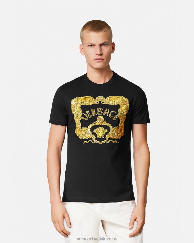 oblečenie X8X8P1363 Versace vyšívané mušľové barokové tričko čierna muži