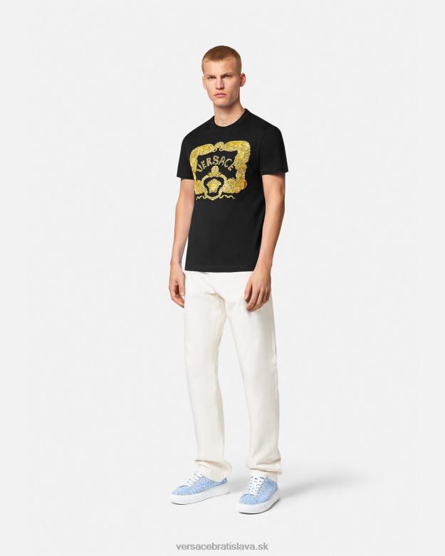 oblečenie X8X8P1363 Versace vyšívané mušľové barokové tričko čierna muži
