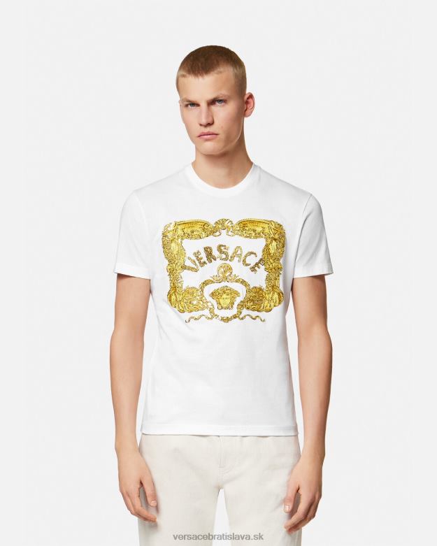 oblečenie X8X8P1364 Versace vyšívané mušľové barokové tričko biely muži