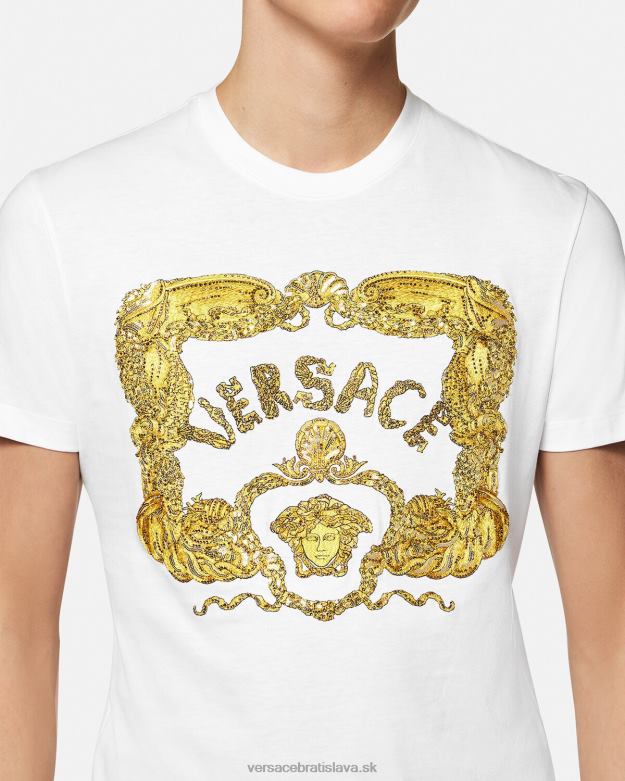 oblečenie X8X8P1364 Versace vyšívané mušľové barokové tričko biely muži