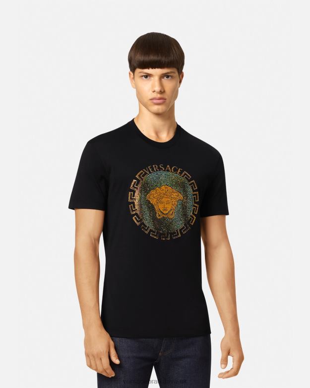 oblečenie X8X8P1374 Versace krištáľové tričko medúza čierna muži