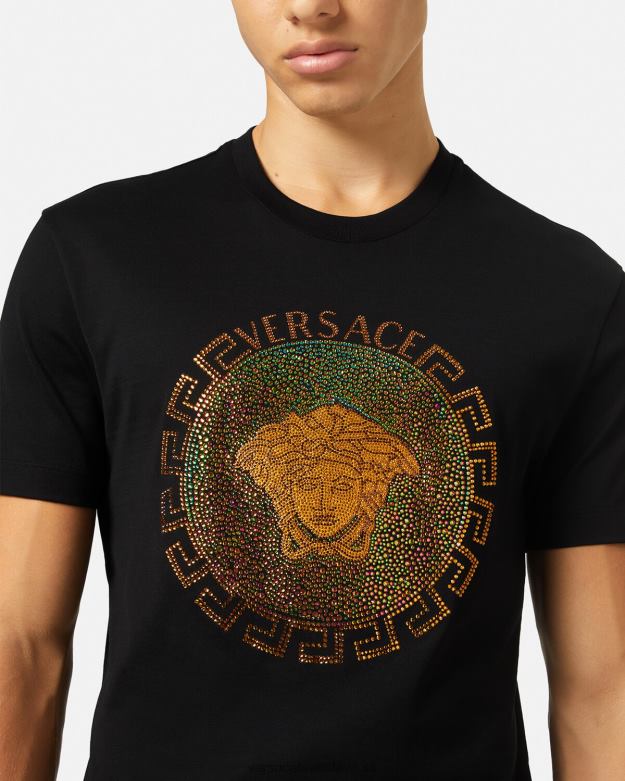 oblečenie X8X8P1374 Versace krištáľové tričko medúza čierna muži