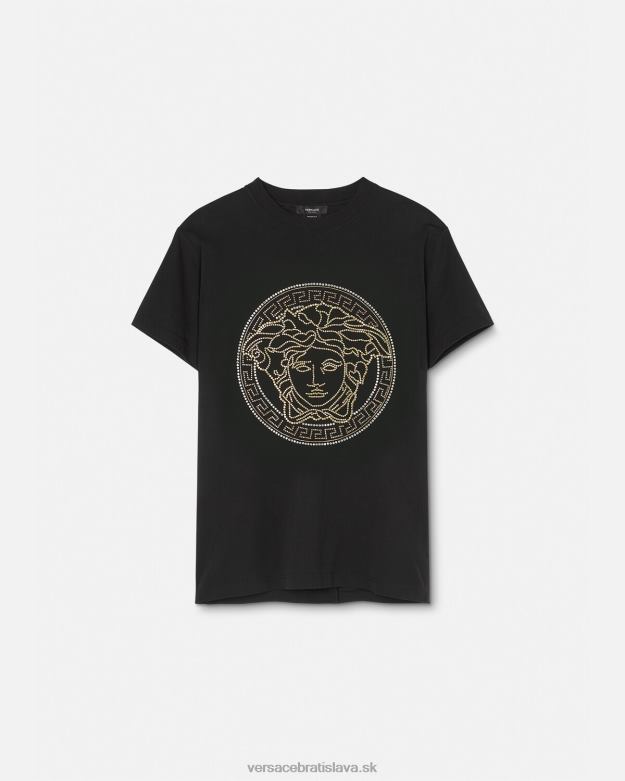 oblečenie X8X8P1377 Versace zdobené tričko s logom medúzy čierna muži