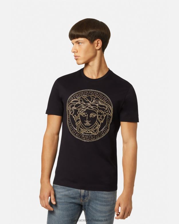 oblečenie X8X8P1377 Versace zdobené tričko s logom medúzy čierna muži