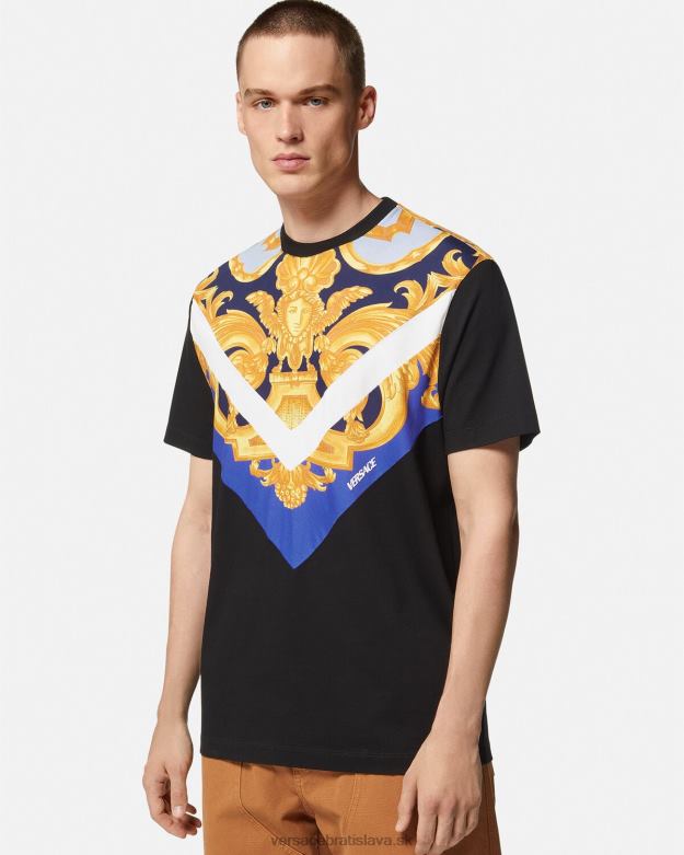 oblečenie X8X8P1393 Versace tričko barocco 660 modrá a zlatá muži