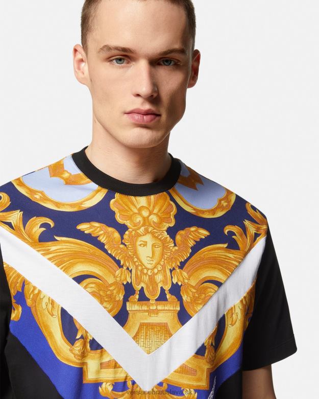 oblečenie X8X8P1393 Versace tričko barocco 660 modrá a zlatá muži