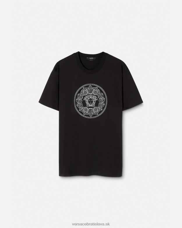 oblečenie X8X8P1396 Versace vyšívané tričko medúza čierna muži