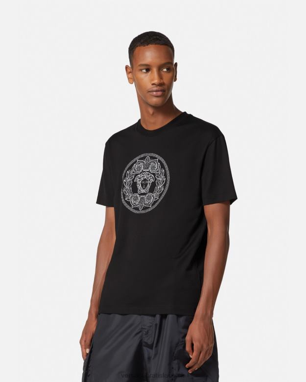 oblečenie X8X8P1396 Versace vyšívané tričko medúza čierna muži