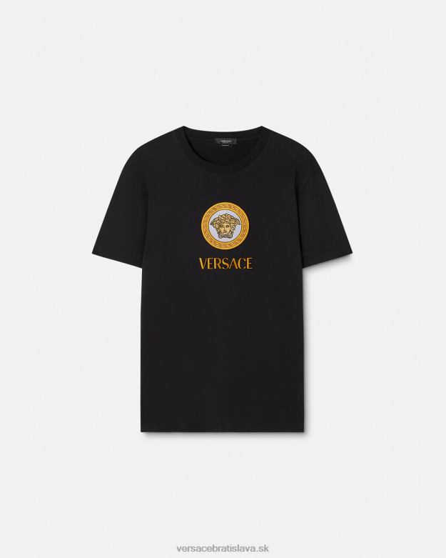 oblečenie X8X8P1399 Versace vyšívané tričko s logom medúzy čierna muži