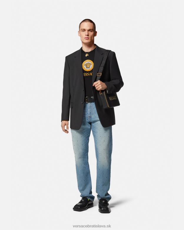 oblečenie X8X8P1399 Versace vyšívané tričko s logom medúzy čierna muži