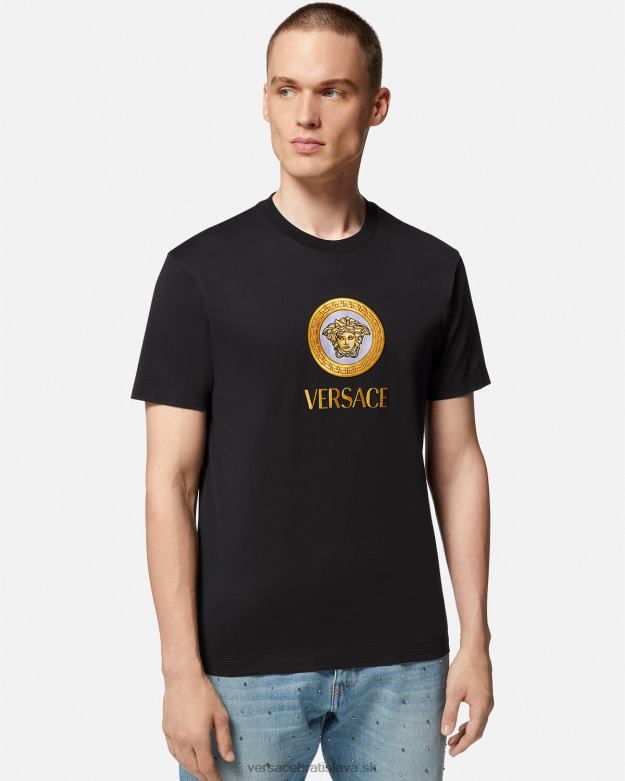 oblečenie X8X8P1399 Versace vyšívané tričko s logom medúzy čierna muži