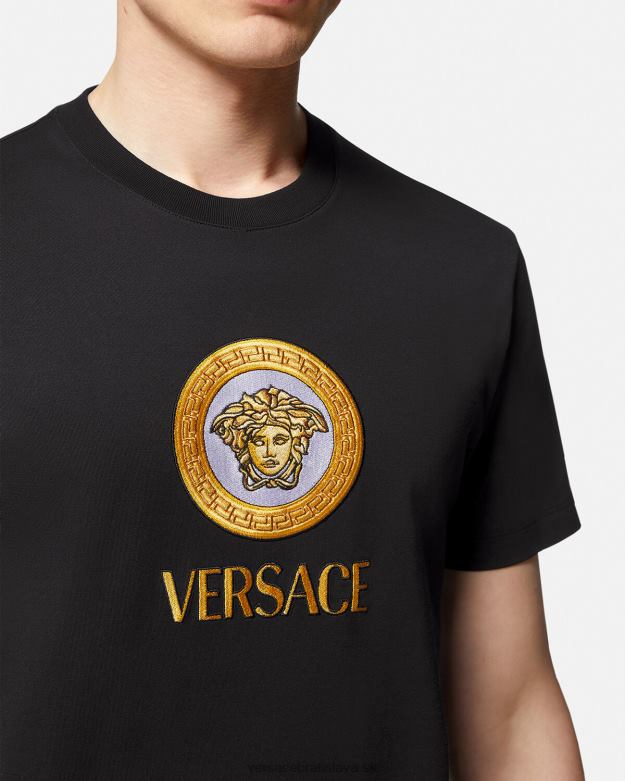 oblečenie X8X8P1399 Versace vyšívané tričko s logom medúzy čierna muži