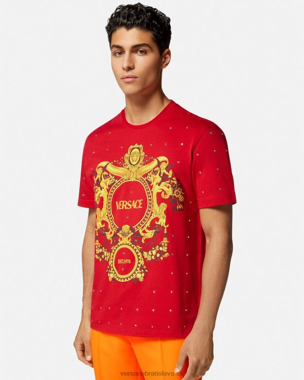 oblečenie X8X8P1401 Versace barokové tričko s krištáľovou mriežkou červená muži