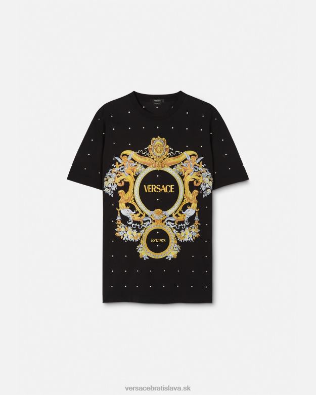 oblečenie X8X8P1402 Versace barokové tričko s krištáľovou mriežkou čierna muži