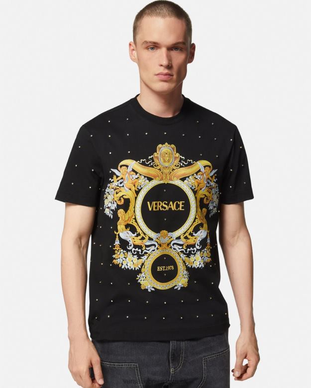 oblečenie X8X8P1402 Versace barokové tričko s krištáľovou mriežkou čierna muži