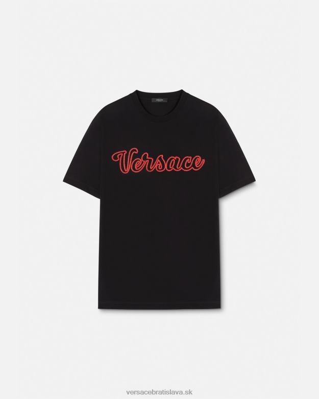 oblečenie X8X8P1404 Versace vyšívané tričko s logom univerzity čierna muži