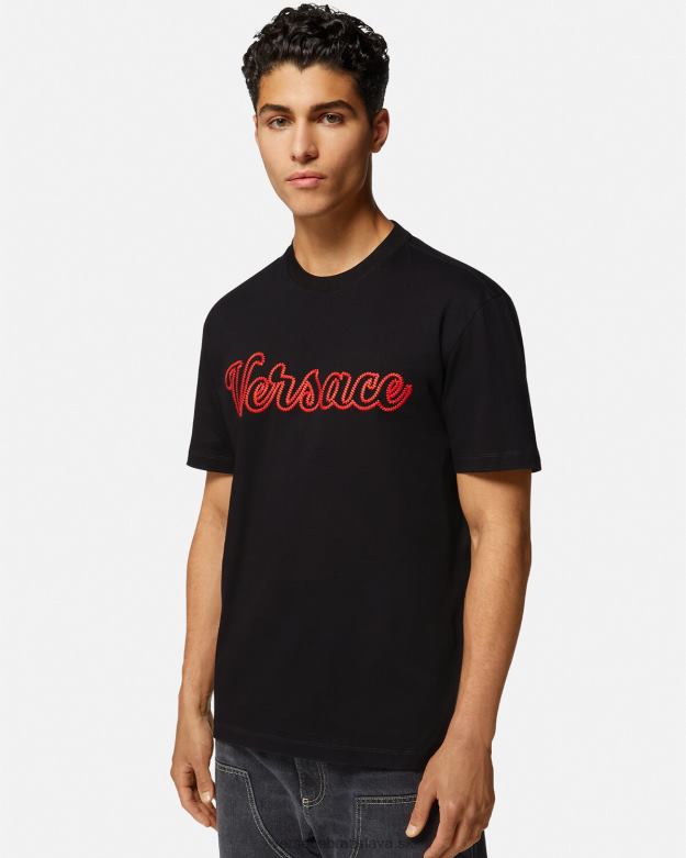 oblečenie X8X8P1404 Versace vyšívané tričko s logom univerzity čierna muži