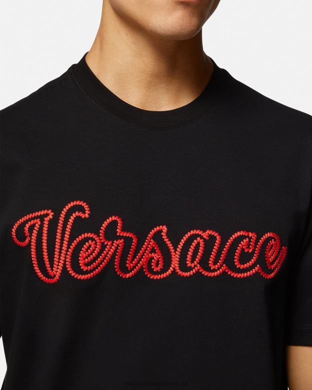 oblečenie X8X8P1404 Versace vyšívané tričko s logom univerzity čierna muži
